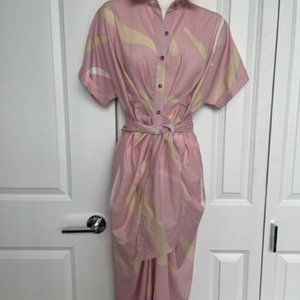 Long pink/yellow pleated bottom dress